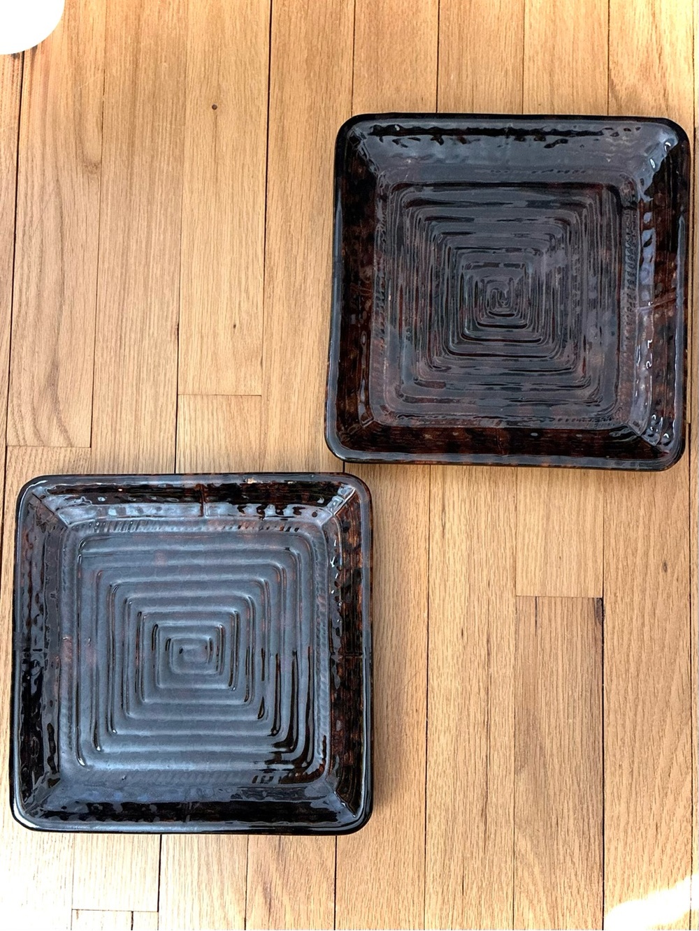 Vintage Set of 2 Square Ceramic Stoneware Dishes, 8.75 in x 8.75 in